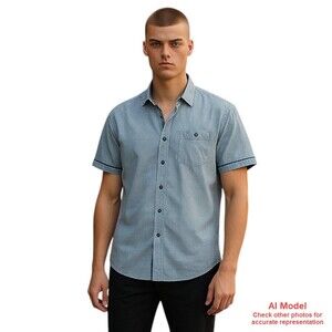 Simons Le31 Short Sleeve Shirt Cotton Button Up Blue Denim Style Heritage XL